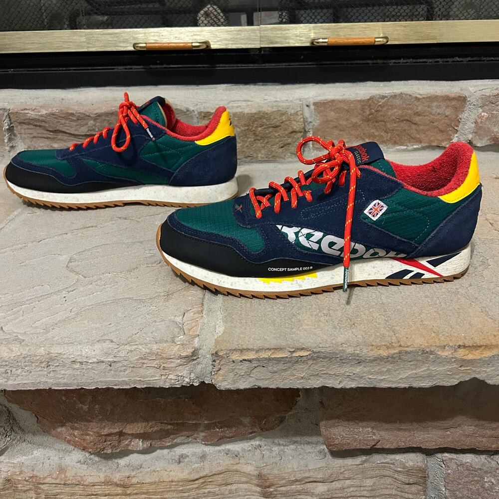 Reebok Classic Leather Ripple Altered sneakers Green Red Yellow Streetwear sz 9 - Picture 5 of 10